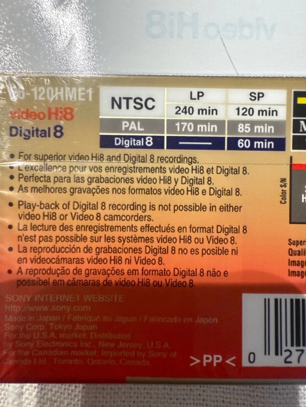 NWT Sony Hi8 Video Cassette 120 Hi8/Digital8 SEALED